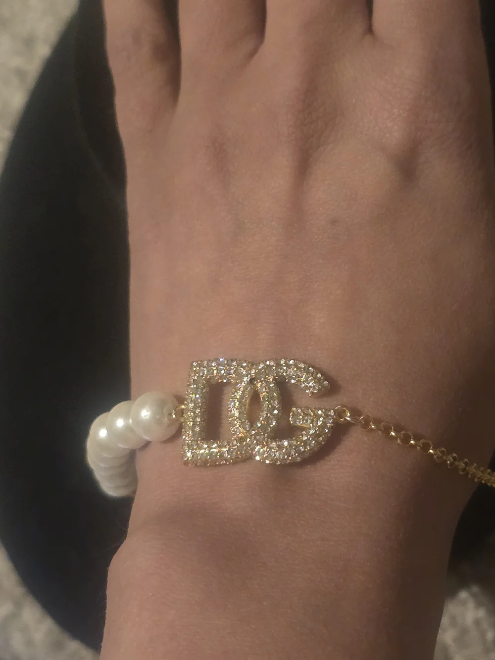 D&G Gold Pearl Bracelet with Crystal Logo